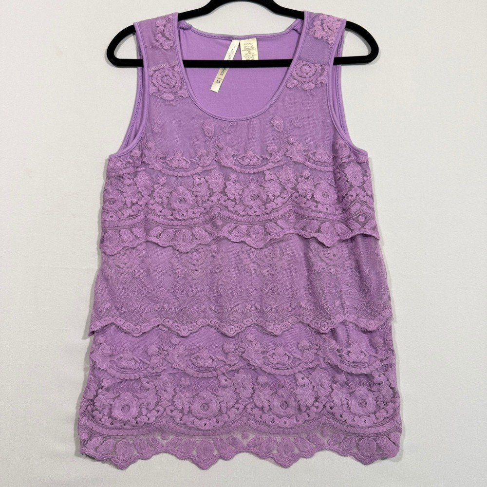 Forgotten Grace Womens Tank Top Size M Lavender Purple Floral Layered Lace Y2K